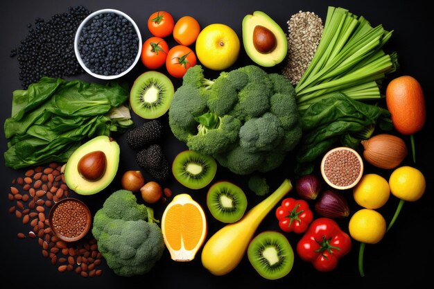 Fresh Fruits and Vegetables on Table