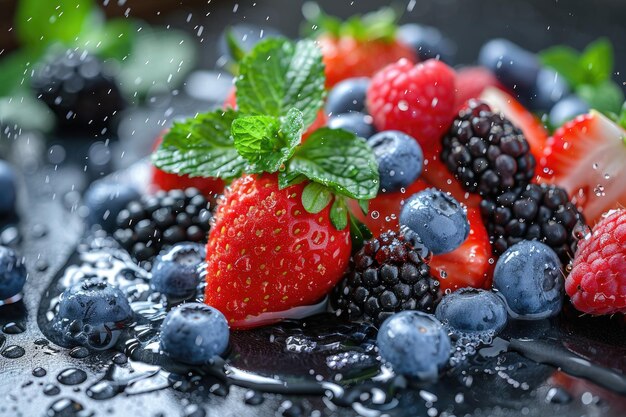 A fresh fruits or vegetables with water droplets creating a splash advertising food photography