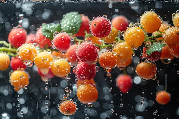 A fresh fruits or vegetables with water droplets creating a splash advertising food photography