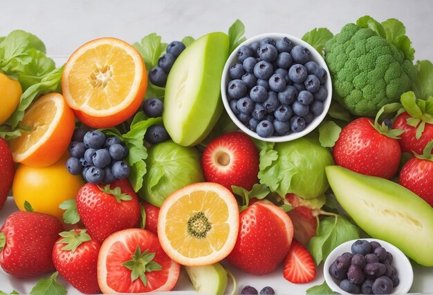 fresh fruits on white