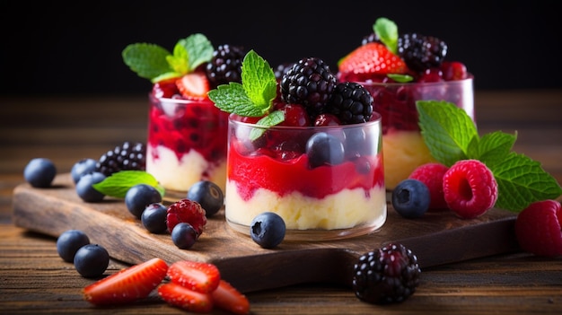 fresh fruity dessert on a wooden table