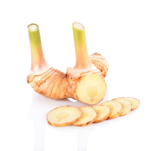 Fresh galangal on a white background