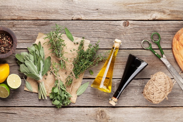 Fresh garden herbs and condiments