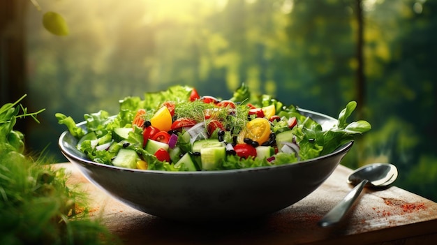 Fresh Garden Salad Bathed in Morning Sunlight