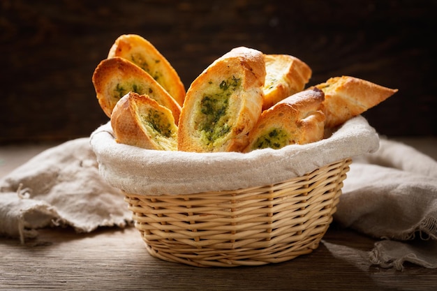 Fresh garlic bread with herbs