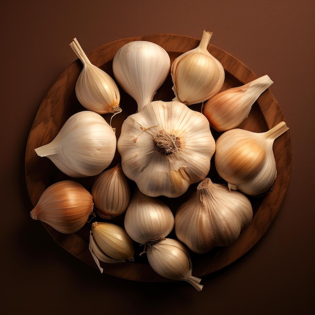 Fresh garlic bulb in bowl