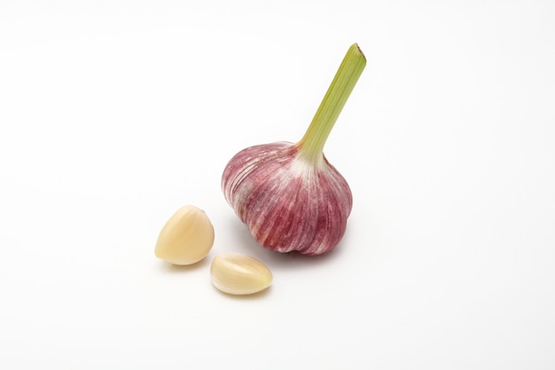 fresh garlic on a white background