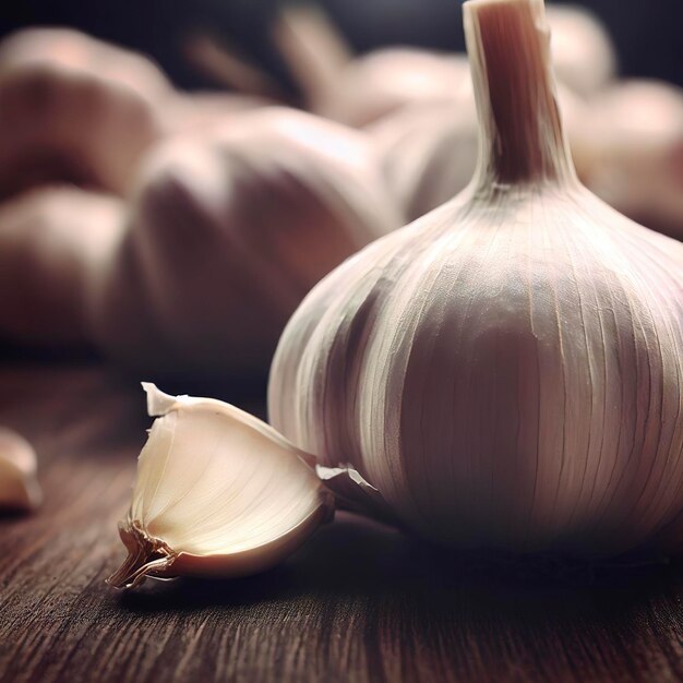 Fresh garlic on wooden table