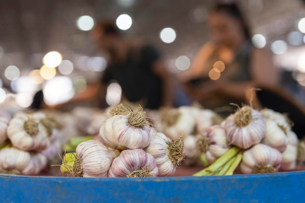Fresh garlics at the local market