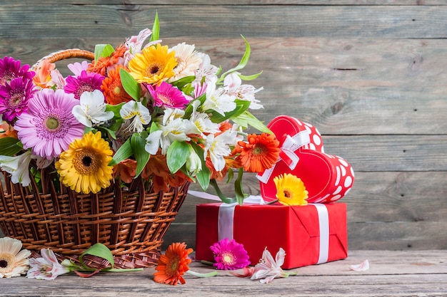 Fresh gerbera flowers on wooden