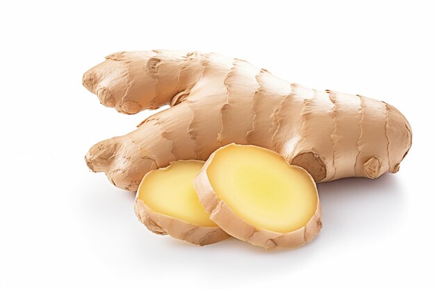 Fresh ginger root on white background