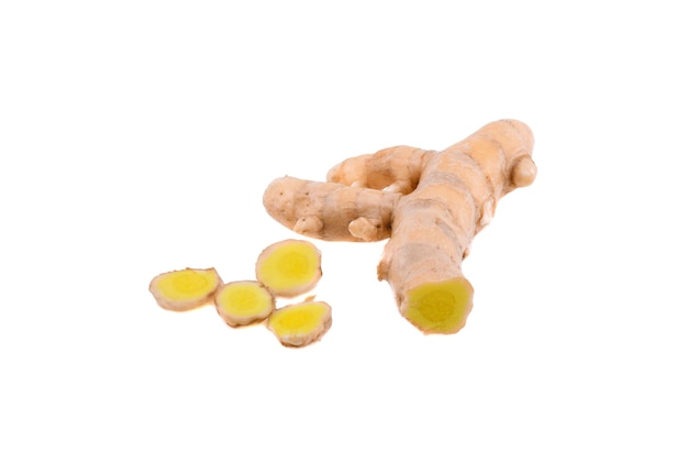 Fresh ginger roots isolated on white background