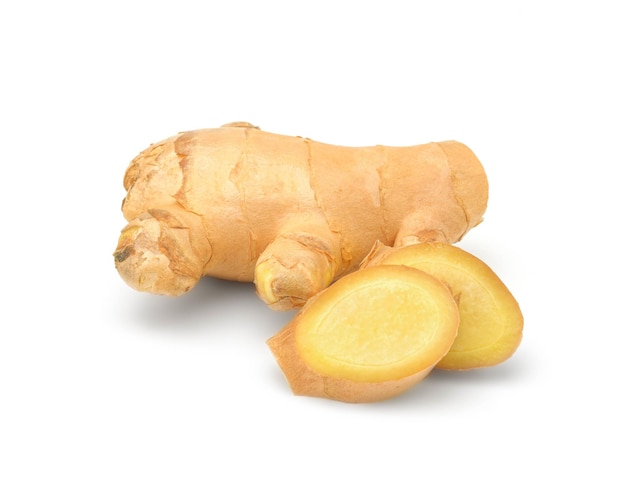 Fresh ginger on white background herb medical concept