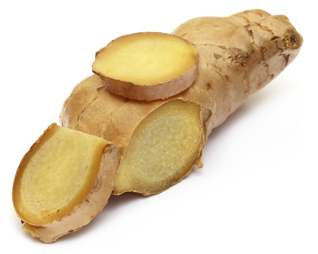 Fresh ginger over white background