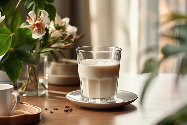 Photo fresh glass of coffee with milk on the table