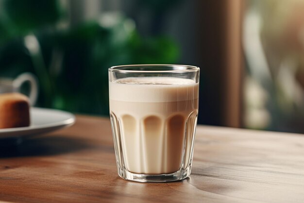 Foto un bicchiere di caffè fresco con latte sul tavolo.