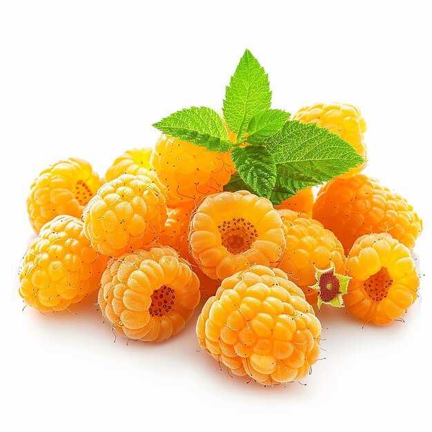 Photo fresh golden raspberries isolated on white background