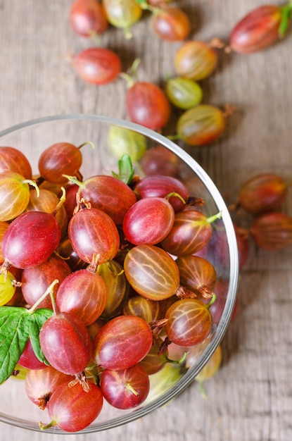 Fresh gooseberry on wooden 