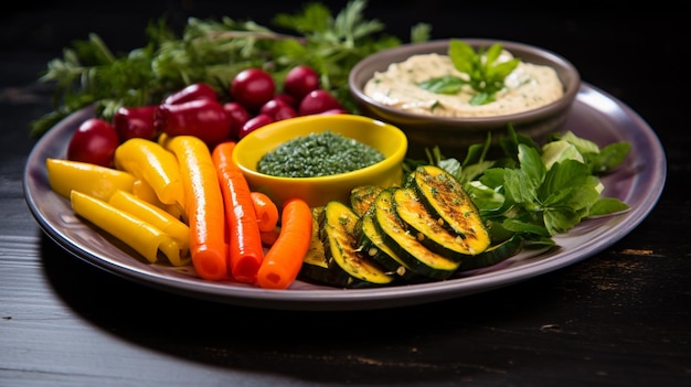 fresh gourmet appetizer plate with healthy vegetarian