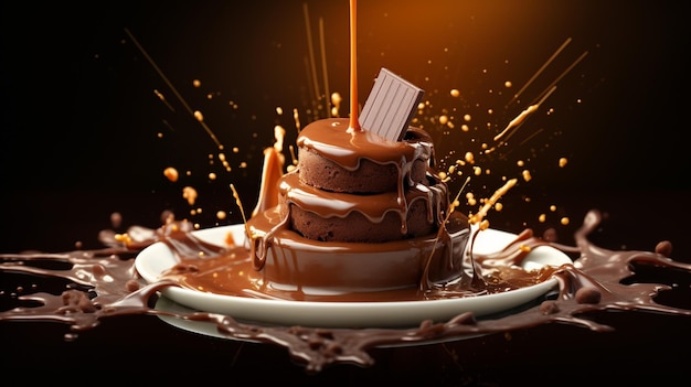 fresh gourmet dessert splashing sweet chocolate liquid