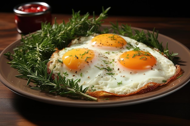 Fresh gourmet meal fried egg on plate