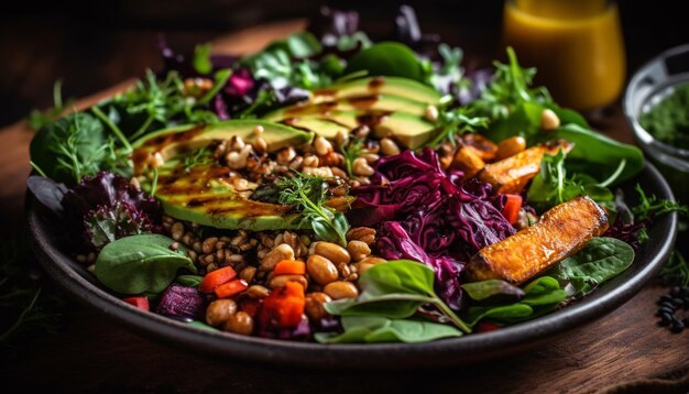 Свежий салат для гурманов, здоровая вегетарианская миска для закусок, созданная ИИ