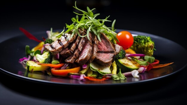 Fresh gourmet salad with grilled meat and healthy vegetable
