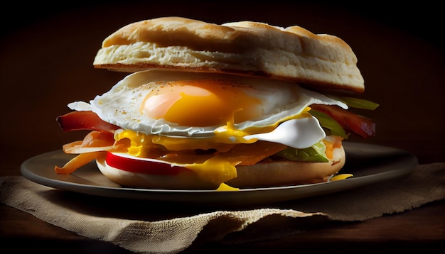 Fresh gourmet sandwich on toasted bread featuring fried egg generative AI