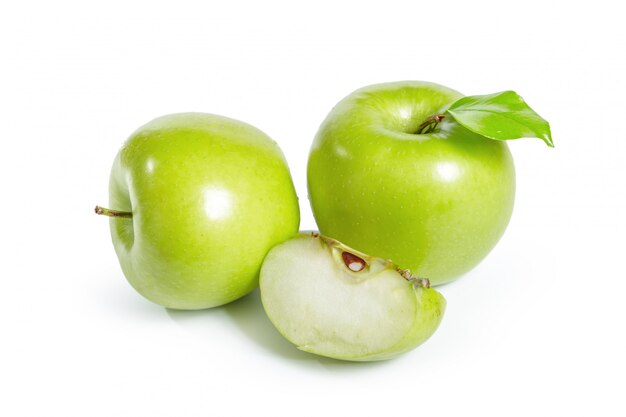 Fresh granny smith apples on white