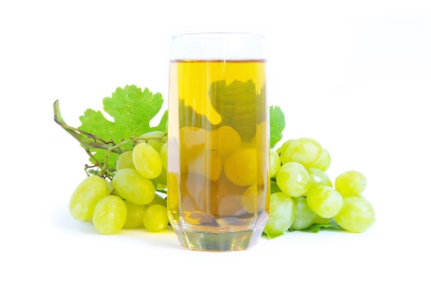 Fresh grape fruits with green leaves isolated on white background