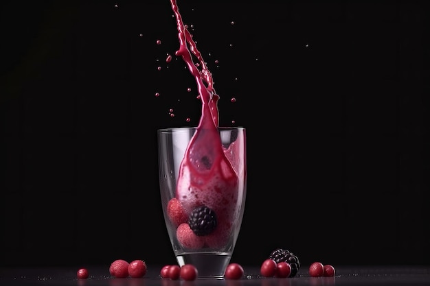 Fresh grape juice with black and red grapes on a wooden table