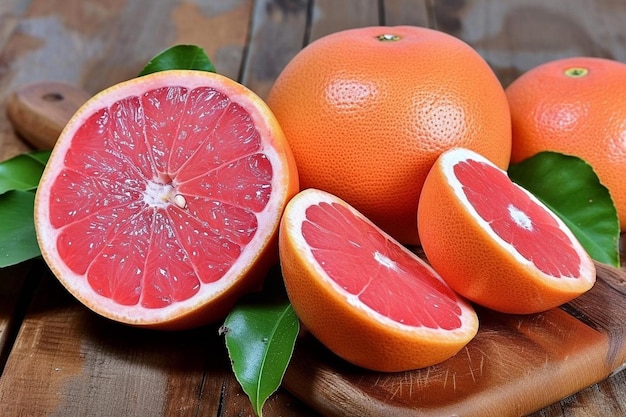 Fresh grapefruit isolated on white surface whole or sliced