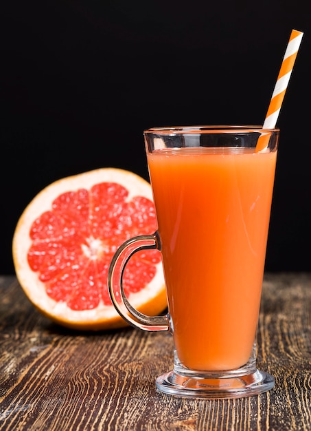 Fresh grapefruit juice made from juicy red grapefruits