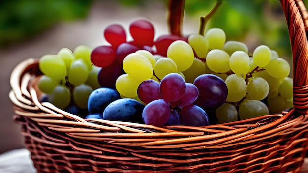 fresh grapes on basket