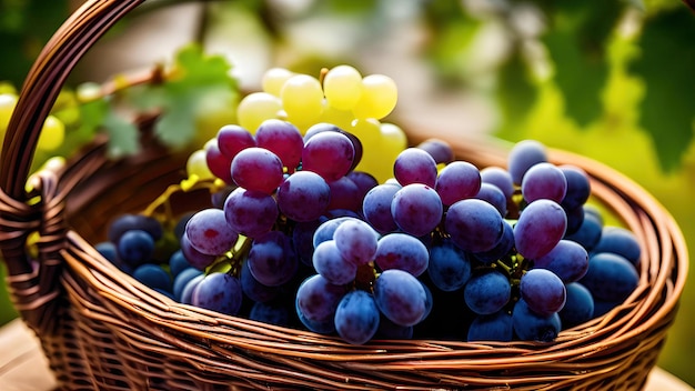 fresh grapes on basket