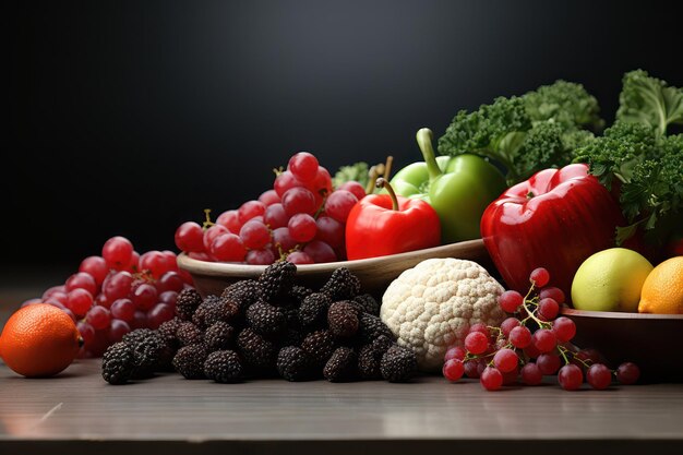 Fresh grapes and berries in water splash on white background