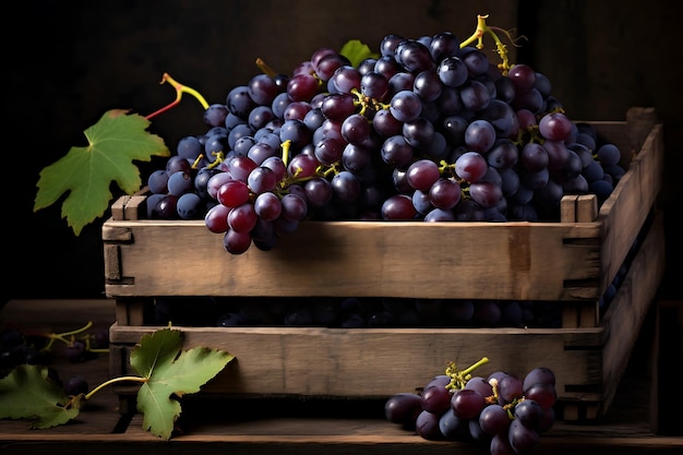 Fresh Grapess in wooden crate