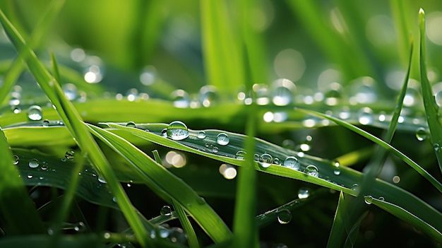 Fresh grass with dew drops Generative AI