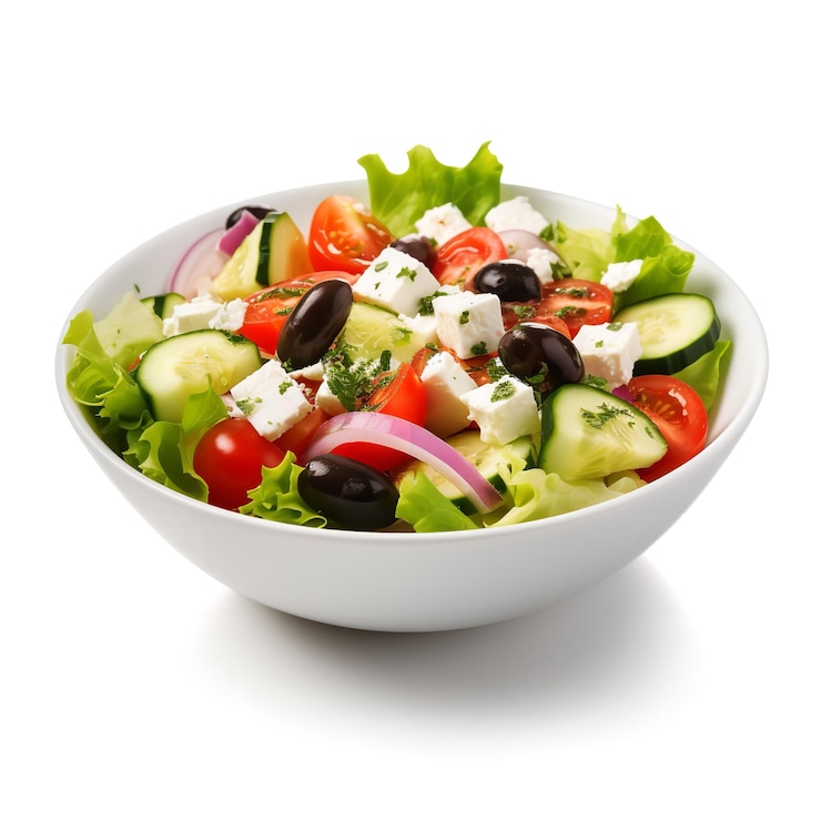 Photo fresh greek salad isolated on white background