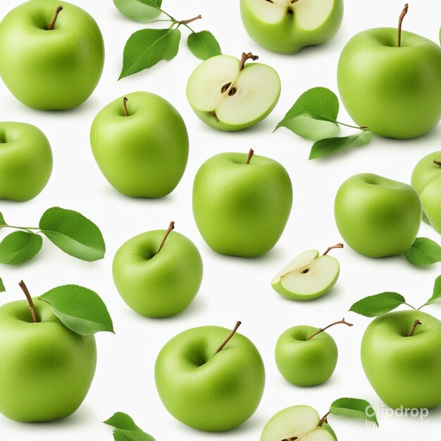 Fresh green apple flying on a white background