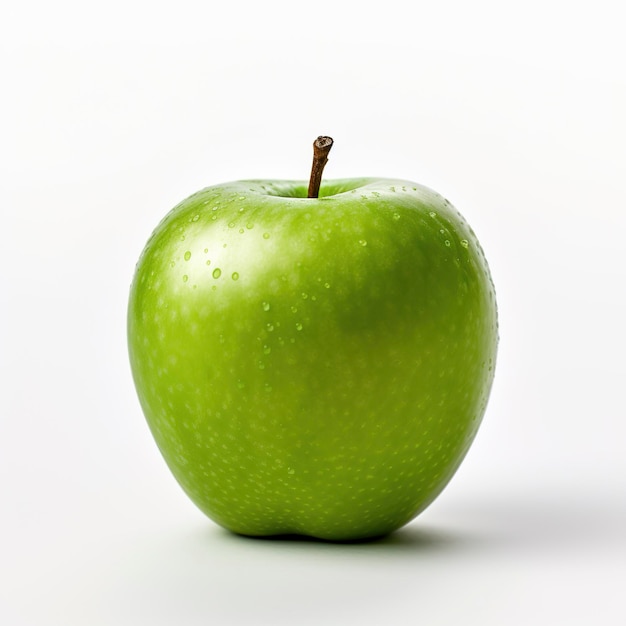 Свежее зеленое яблоко на белом фоне