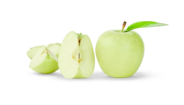 Fresh green apples on white background