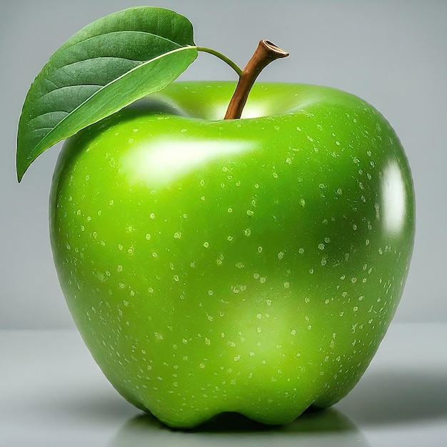 fresh green apples with green leaves isolated on black background