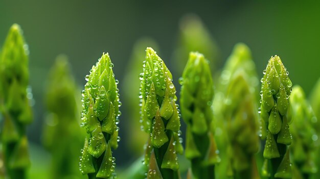 Fresh green asparagus spears with dew drops close up