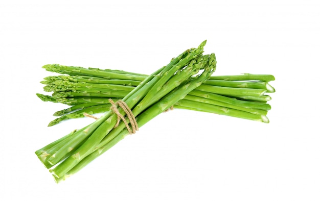 Fresh green asparagus on white background