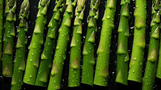 Fresh green asparagus with water drops background vegetables backdrop generative ai