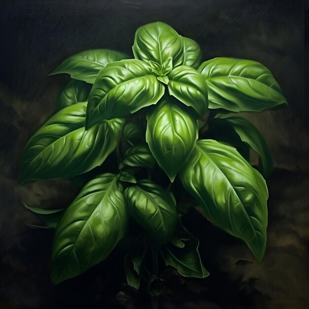 Fresh green basil on a dark background Green basil on a dark background Food background