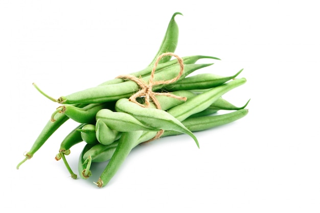 Photo fresh green beans on white.