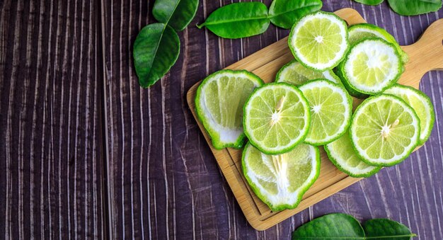 Fresh green bergamot fruit slices of bergamot