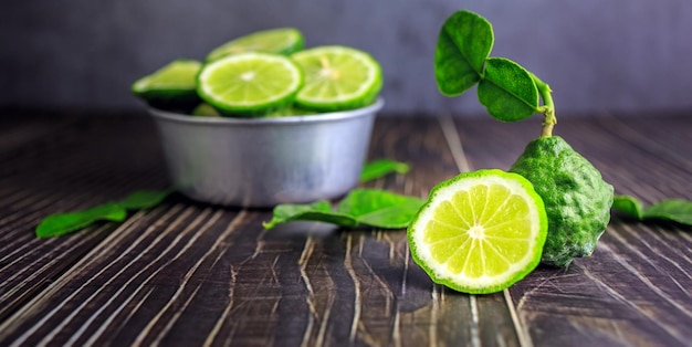 Fresh green bergamot fruit slices of bergamot